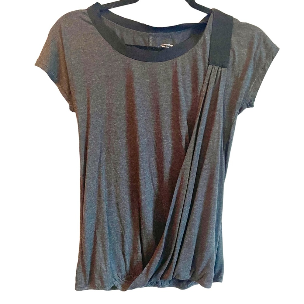Ann Taylor LOFT charcoal grey front drape ribbon detailing